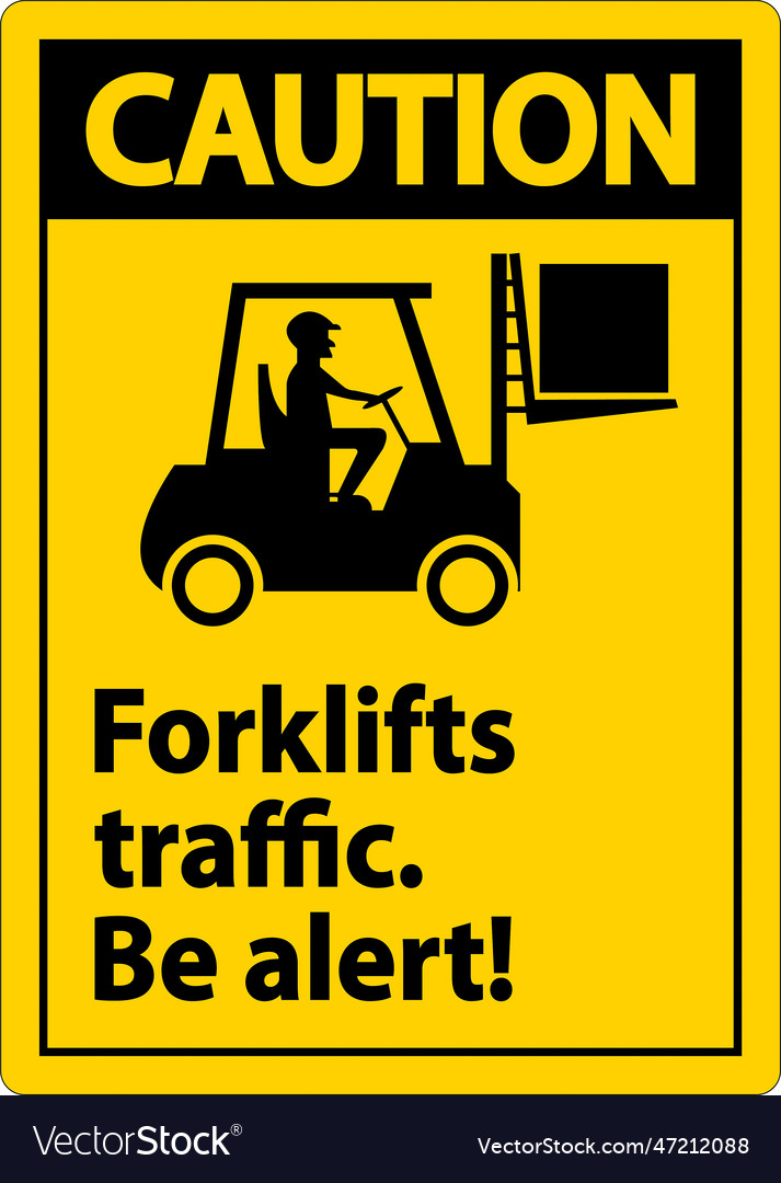 Caution forklift traffic be alert sign on white Vector Image