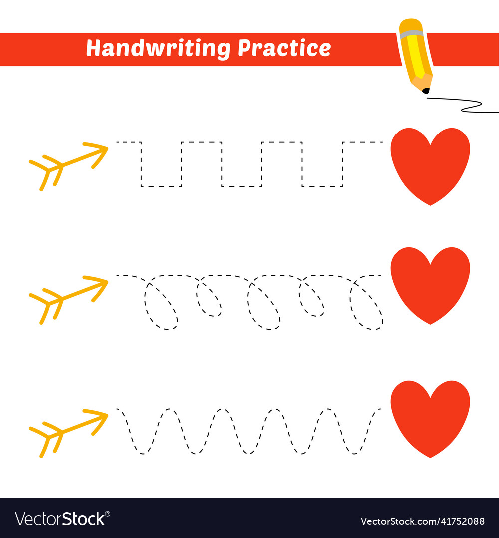 Handwriting practice for kids with heart and arrow