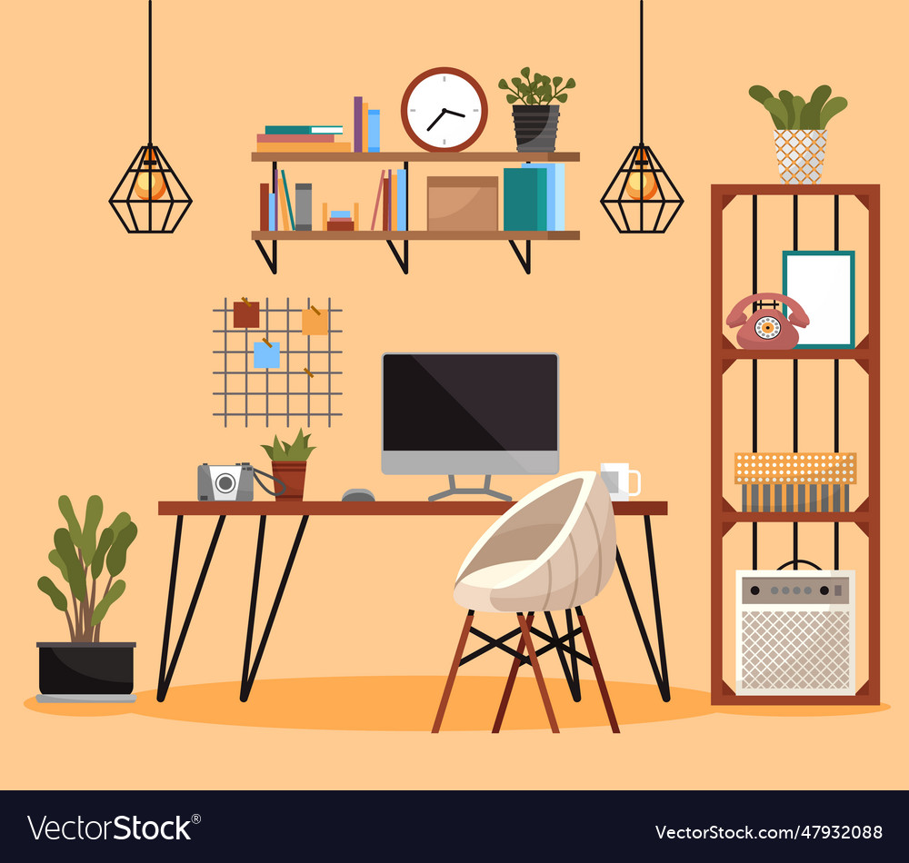 Home office interior Royalty Free Vector Image