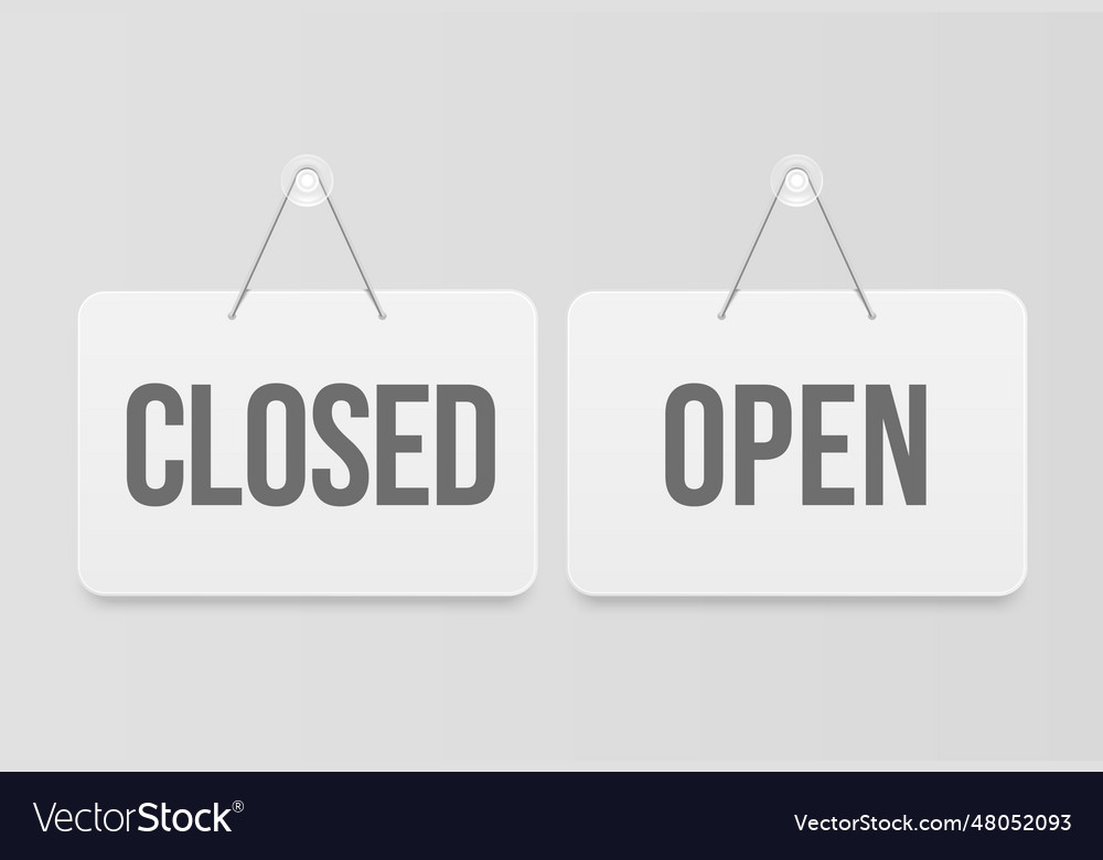 Open and closes signs white hanging door signage Vector Image