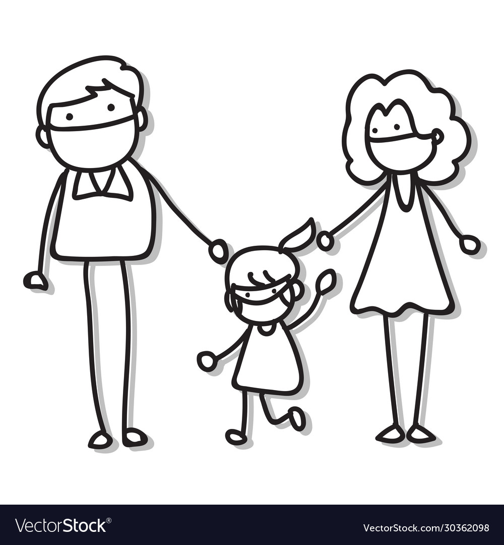 Hand drawing cartoon character people in family Vector Image