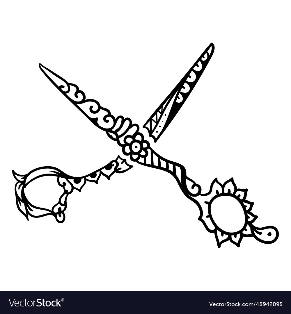 Ornamented scissors stroke badge Royalty Free Vector Image
