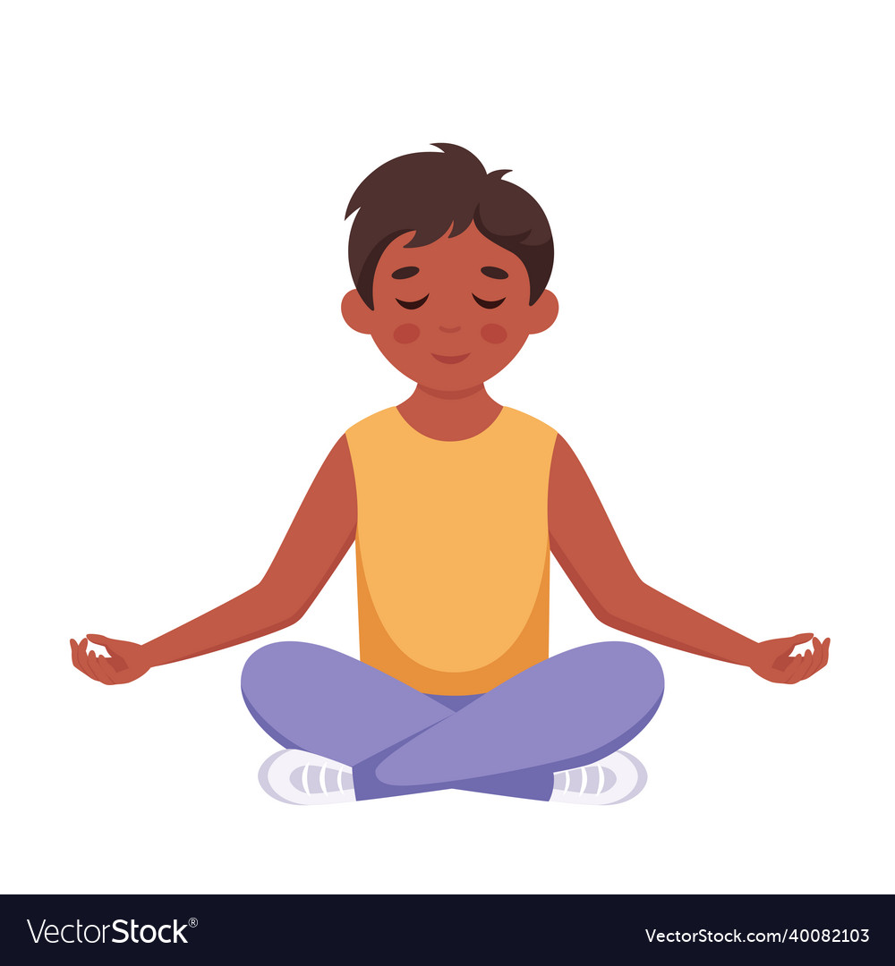 Boy meditating in lotus pose gymnastic yoga Vector Image