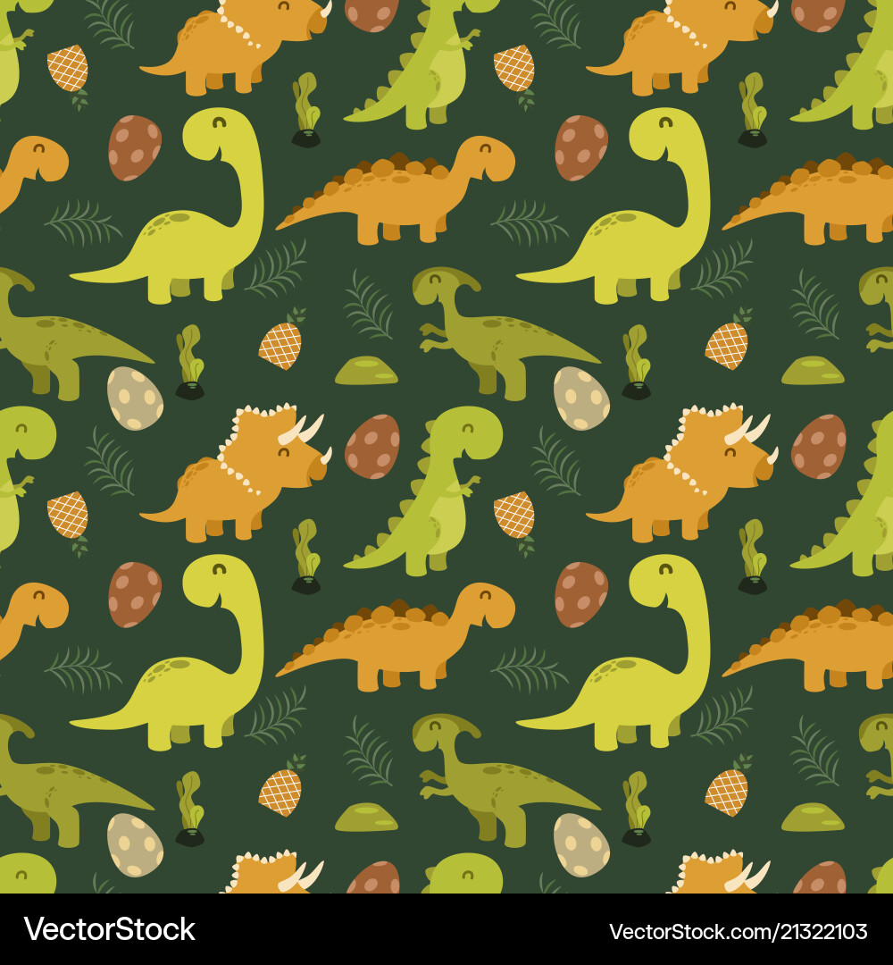 Cute seamless pattern with cartoon dinosaurs Vector Image