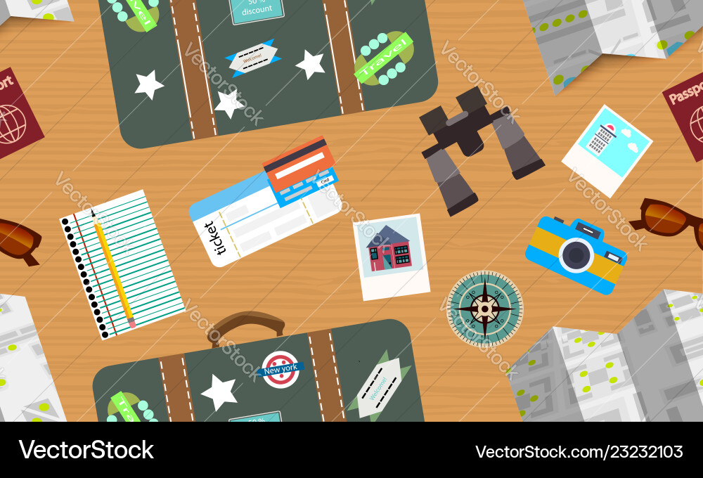 Flat travel elements seamless pattern Royalty Free Vector