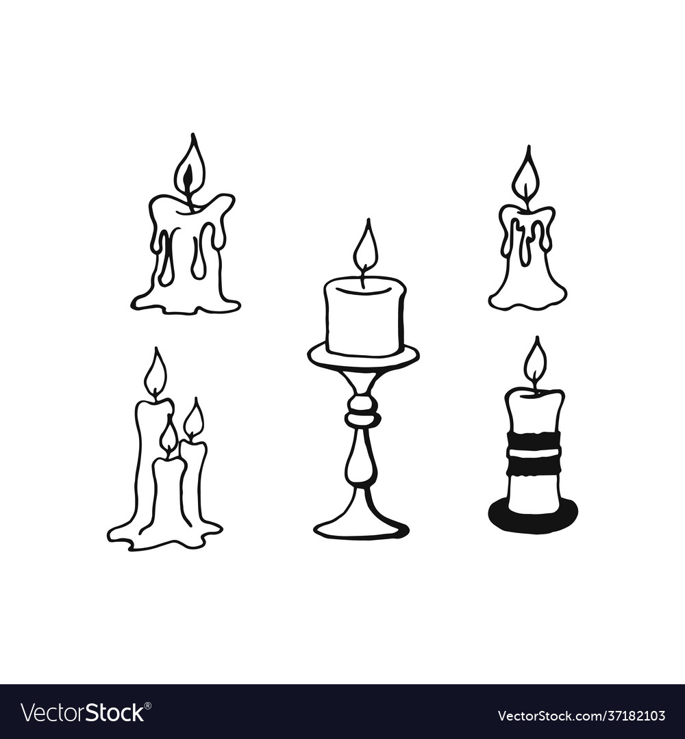 Hand Draw Set Candles Three Burning Royalty Free Vector