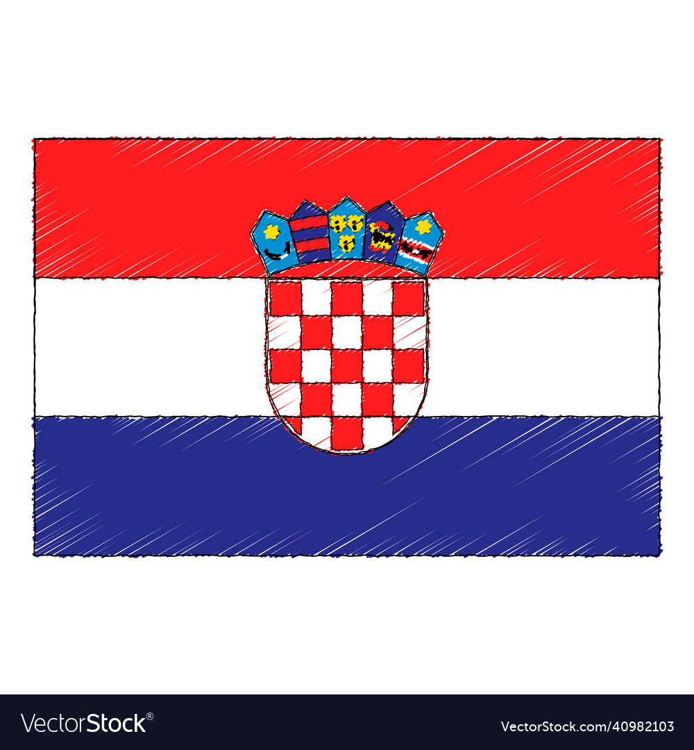 Hand Drawn Sketch Flag Of Croatia Doodle Style Vector Image