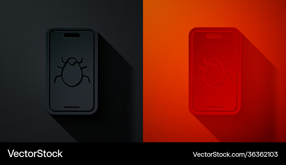Paper cut system bug on mobile icon isolated Vector Image