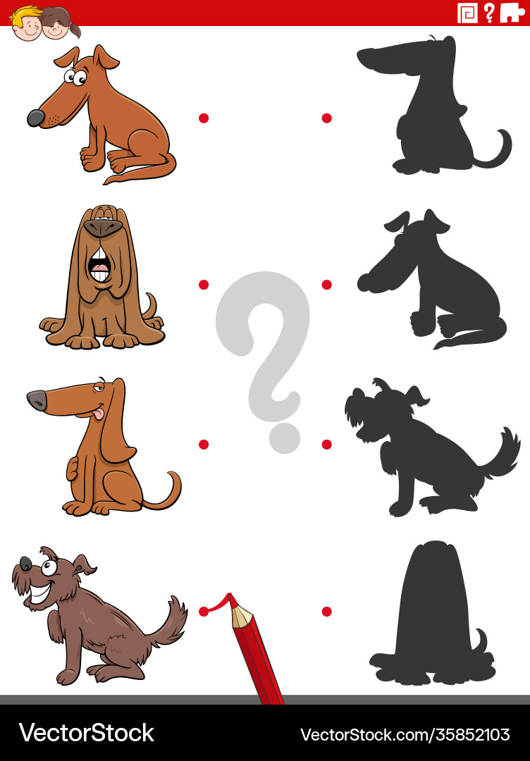Shadow task with funny comic dogs characters Vector Image