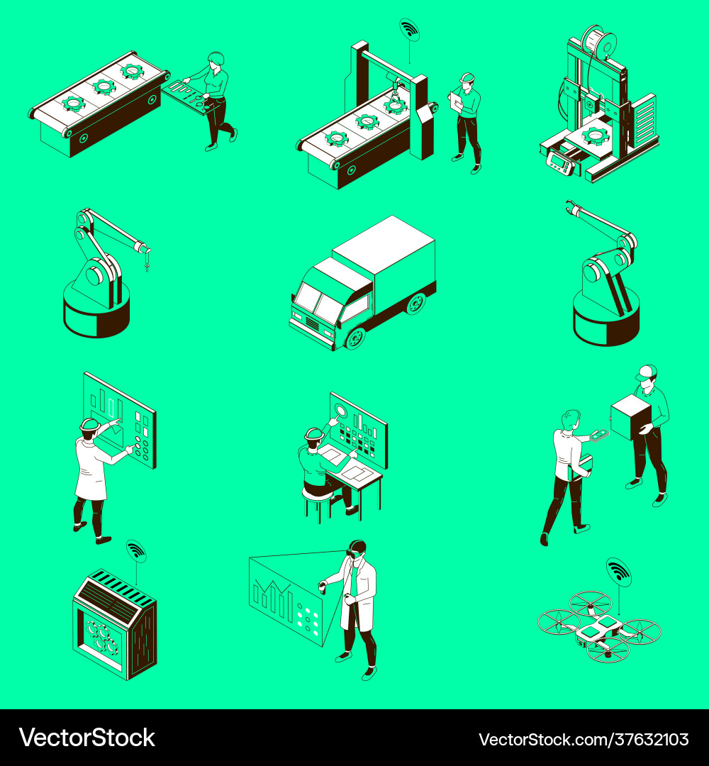 Smart industry isometric set Royalty Free Vector Image