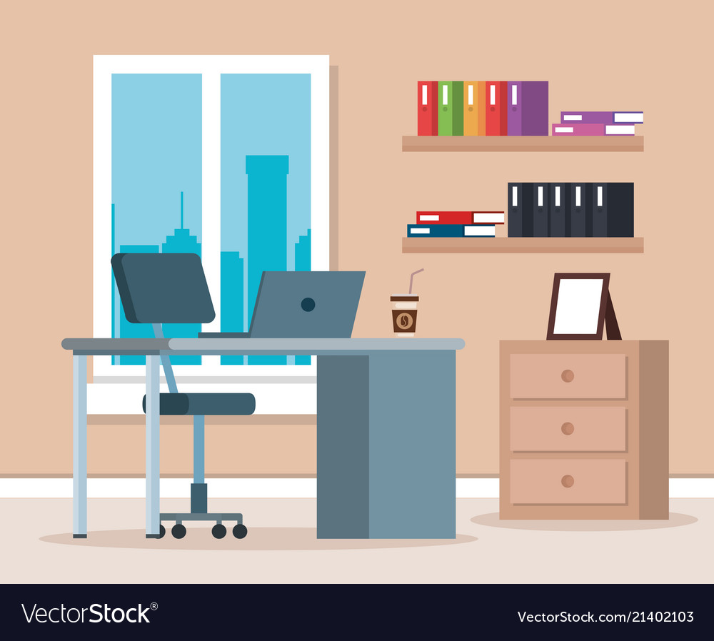 Workplace office scene icons Royalty Free Vector Image