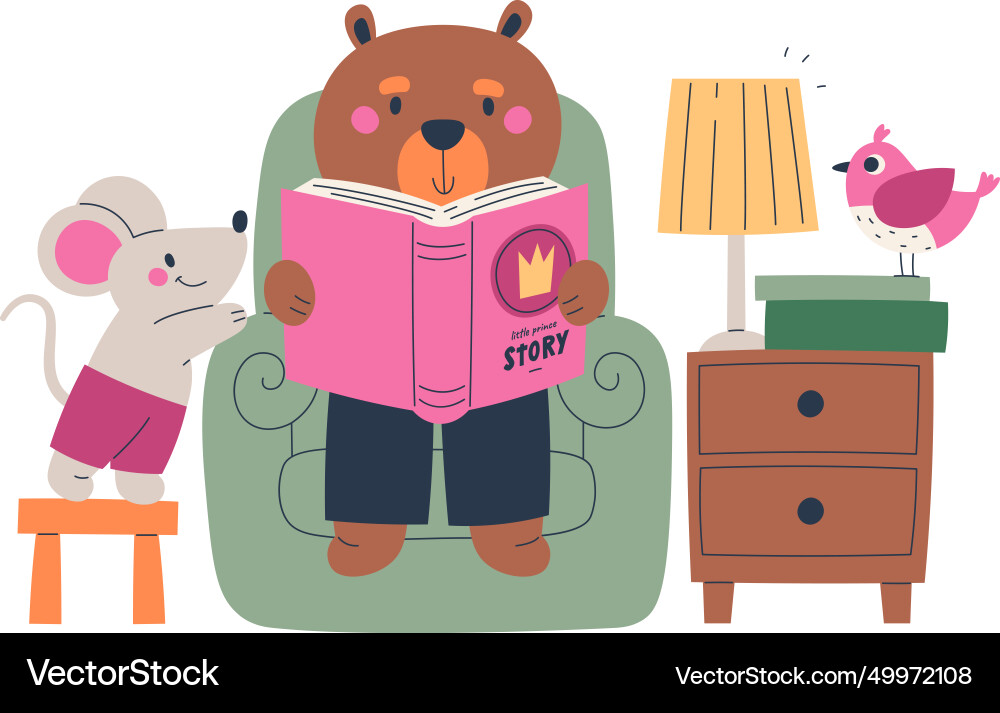Bear and mouse reading book Royalty Free Vector Image