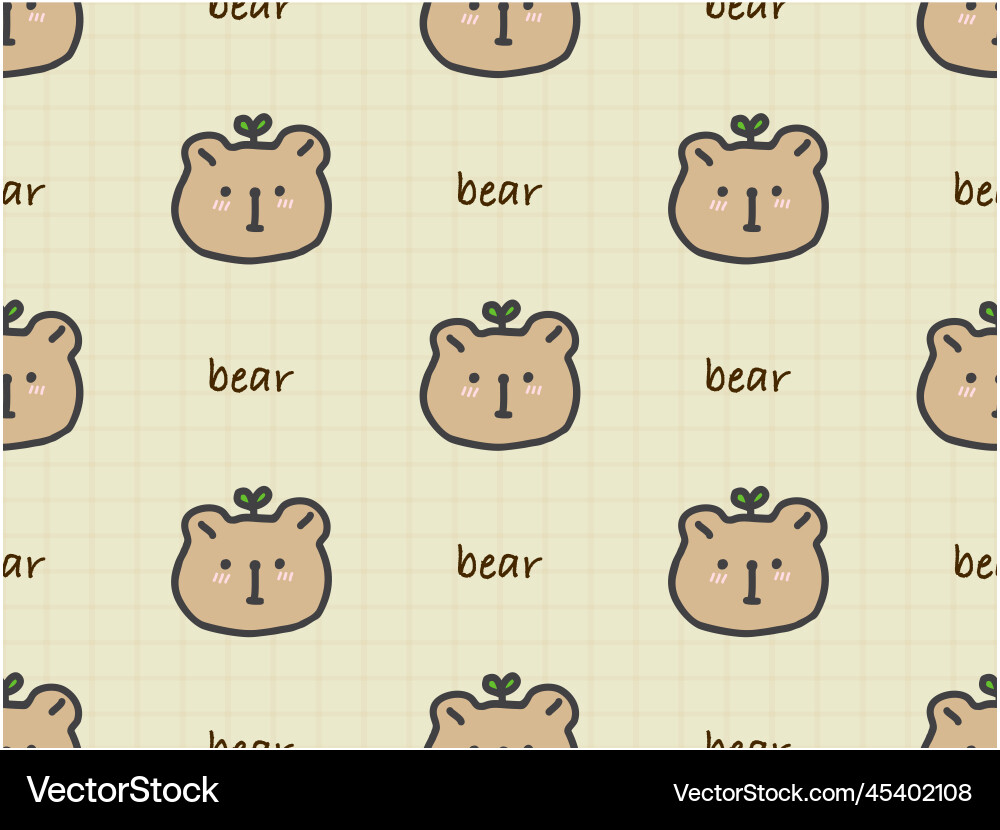 Bear cartoon character seamless pattern on brown Vector Image