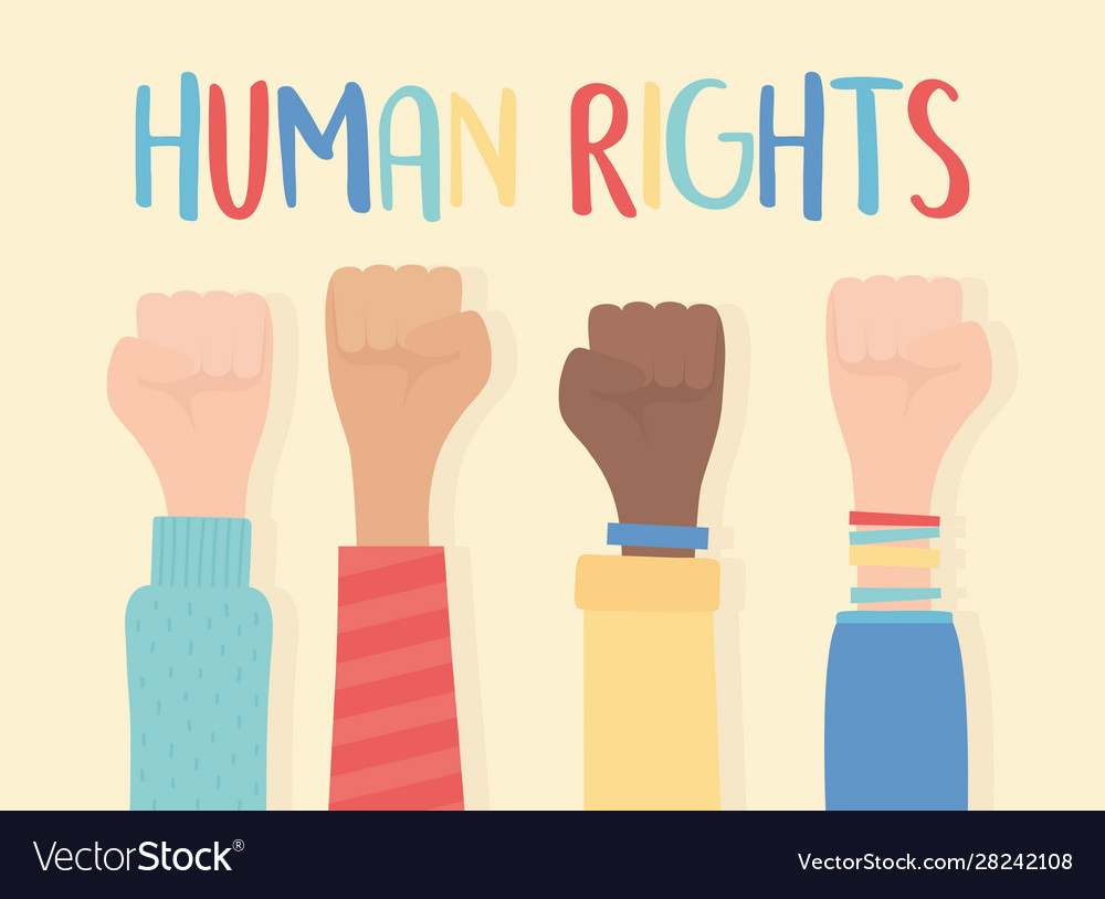 Human rights raised hands in fist gesture