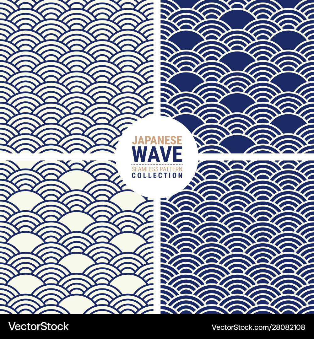 Japanese wave seamless pattern collection Vector Image