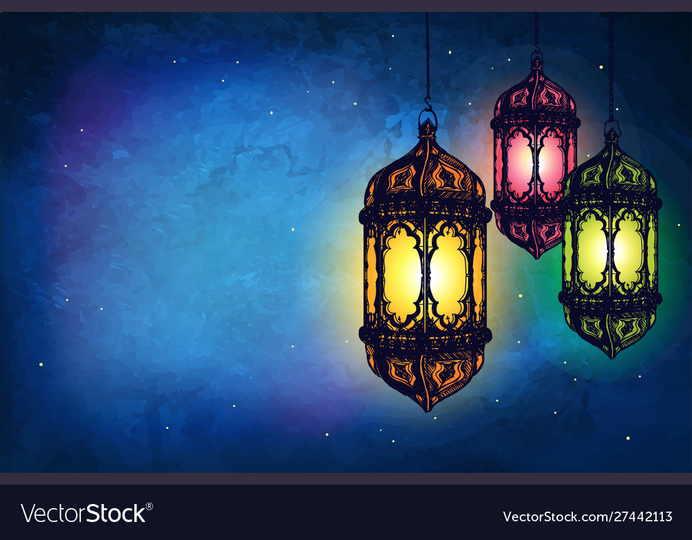 Cover card with lanterns on a dark background Vector Image