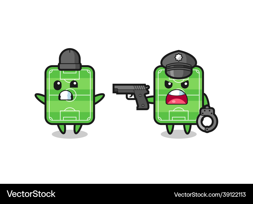 Football field robber with hands up pose caught Vector Image
