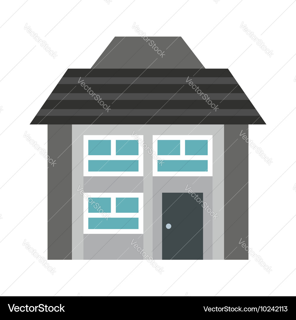 Gray two storey house icon flat style Royalty Free Vector