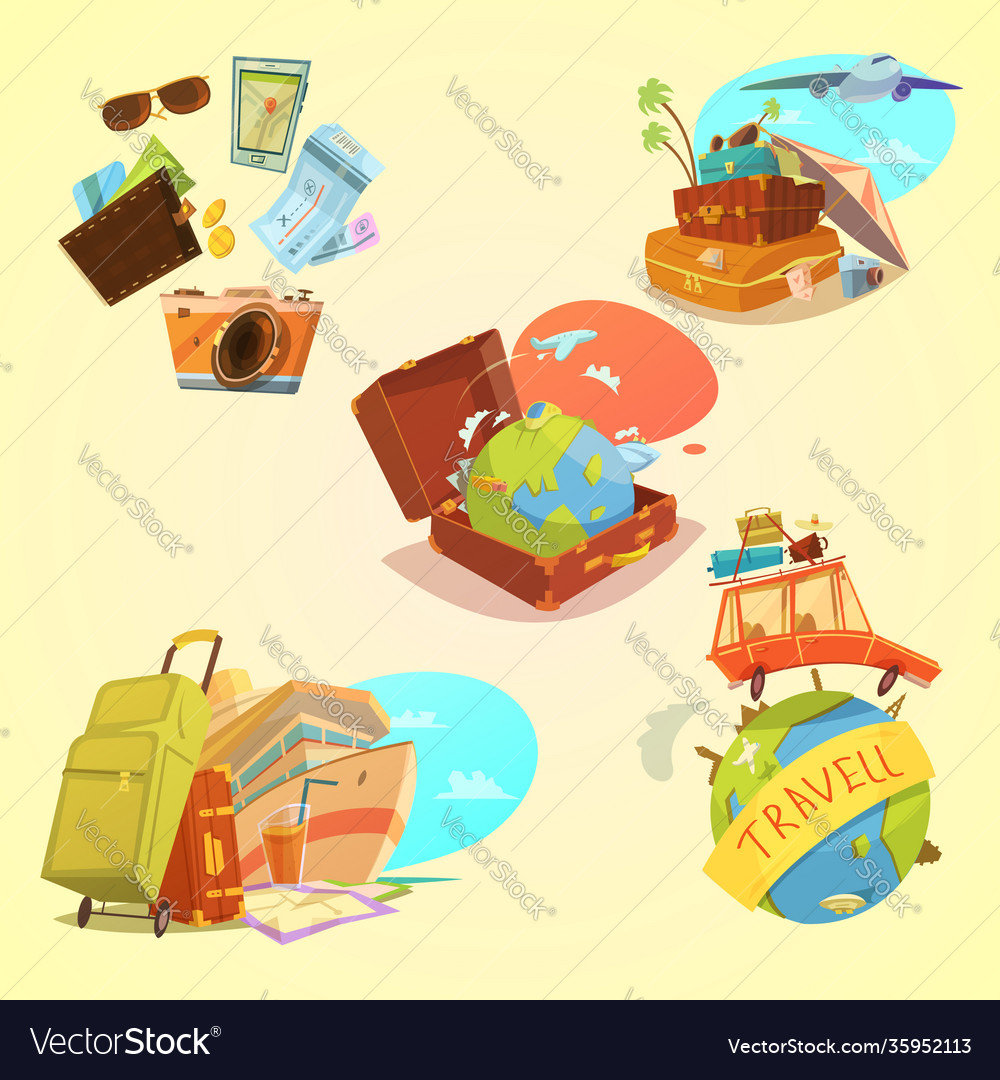 Travel cartoon set Royalty Free Vector Image - VectorStock