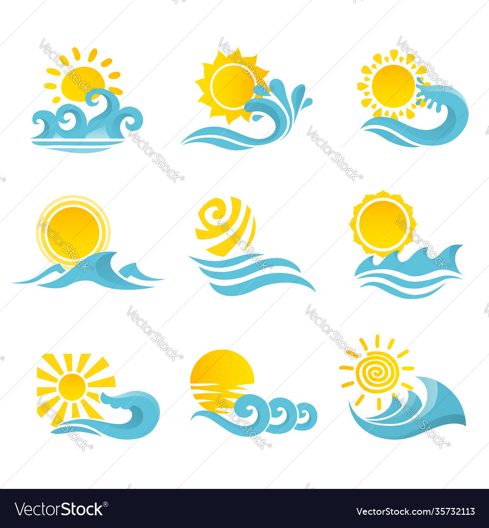 Waves sun icons set Royalty Free Vector Image - VectorStock