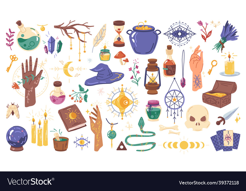 Esoteric magic hands with witchcraft elements Vector Image