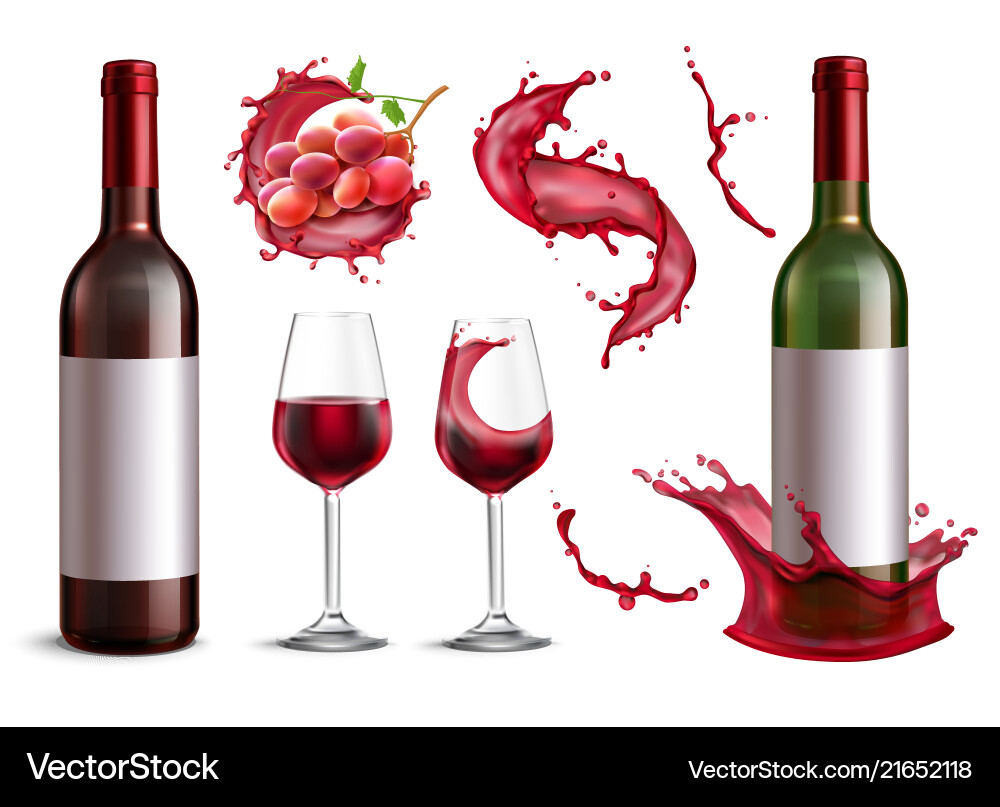 Realistic wine splash set Royalty Free Vector Image