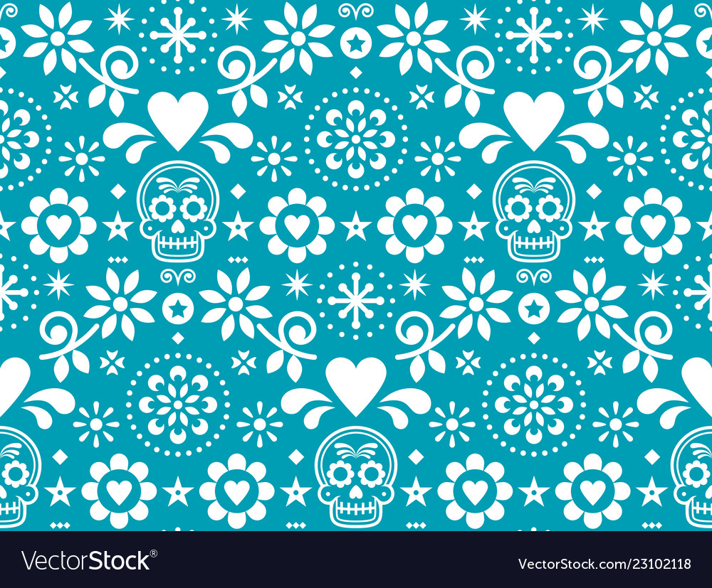 Sugar Skull Seamless Pattern Inspired Me Vector Image