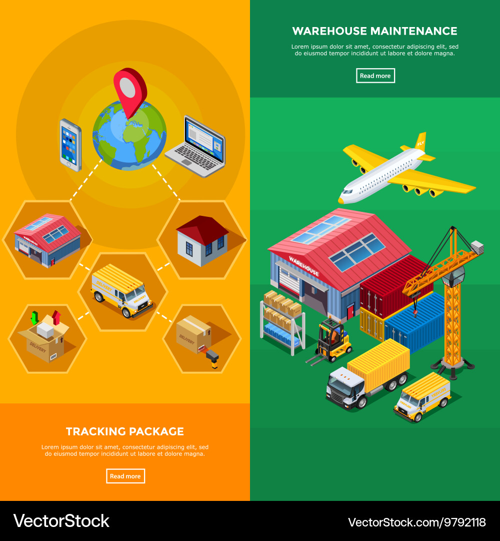 Warehouse isometric banners Royalty Free Vector Image
