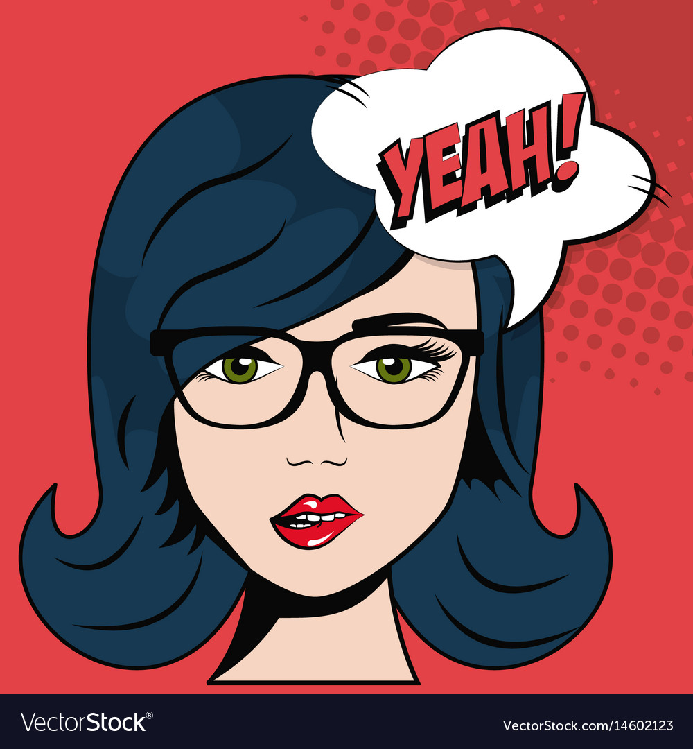Girl Glasses And Blue Hair Bubble Speech Pop Art Vector Image