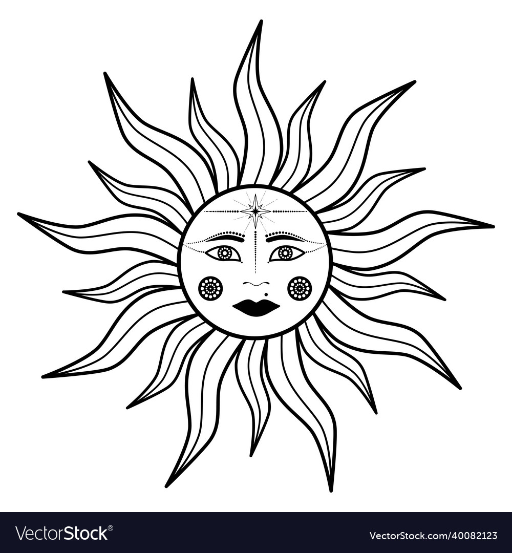 Hand drawn mystical sun with woman face moon Vector Image