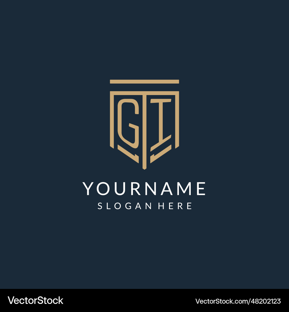 Initial gi shield logo monoline style modern and Vector Image