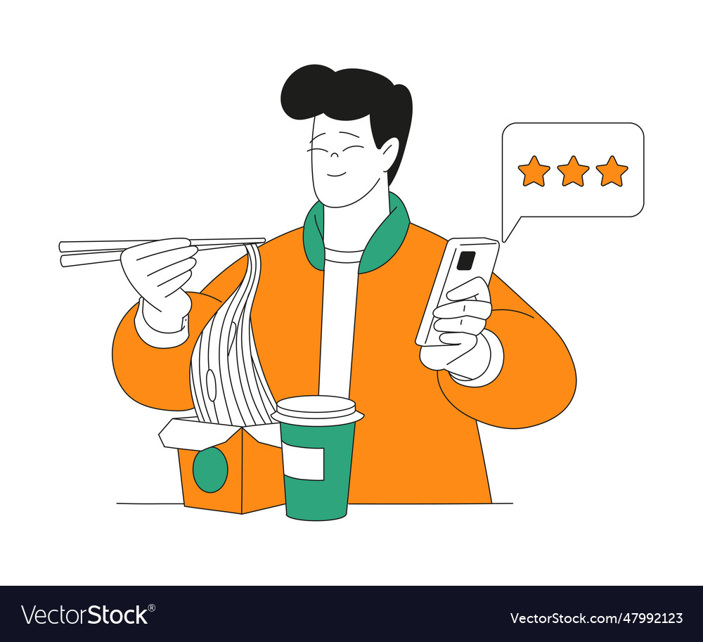 Man character eating chinese noodles Royalty Free Vector