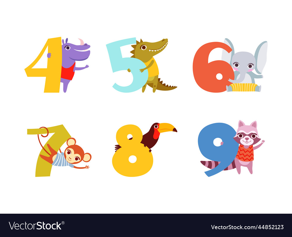 Numbers and cute animals set birthday anniversary Vector Image