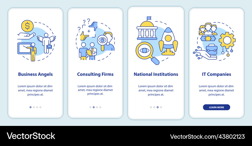 Startup assistance types onboarding mobile app Vector Image