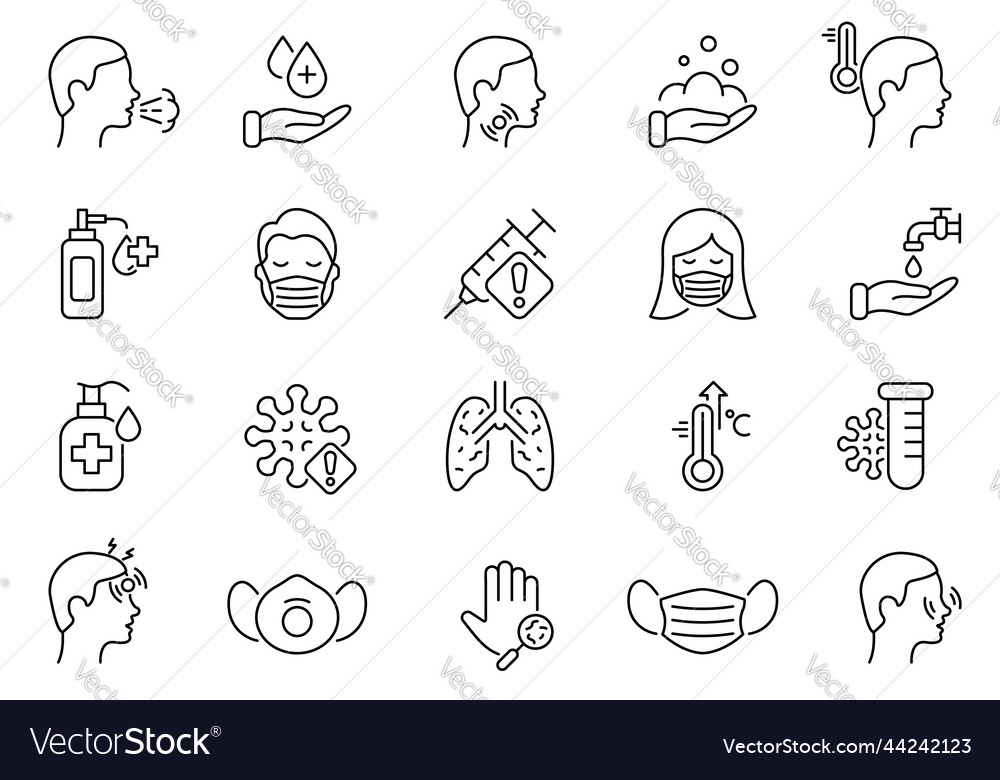 Virus and flu line icon set coronavirus symptoms Vector Image