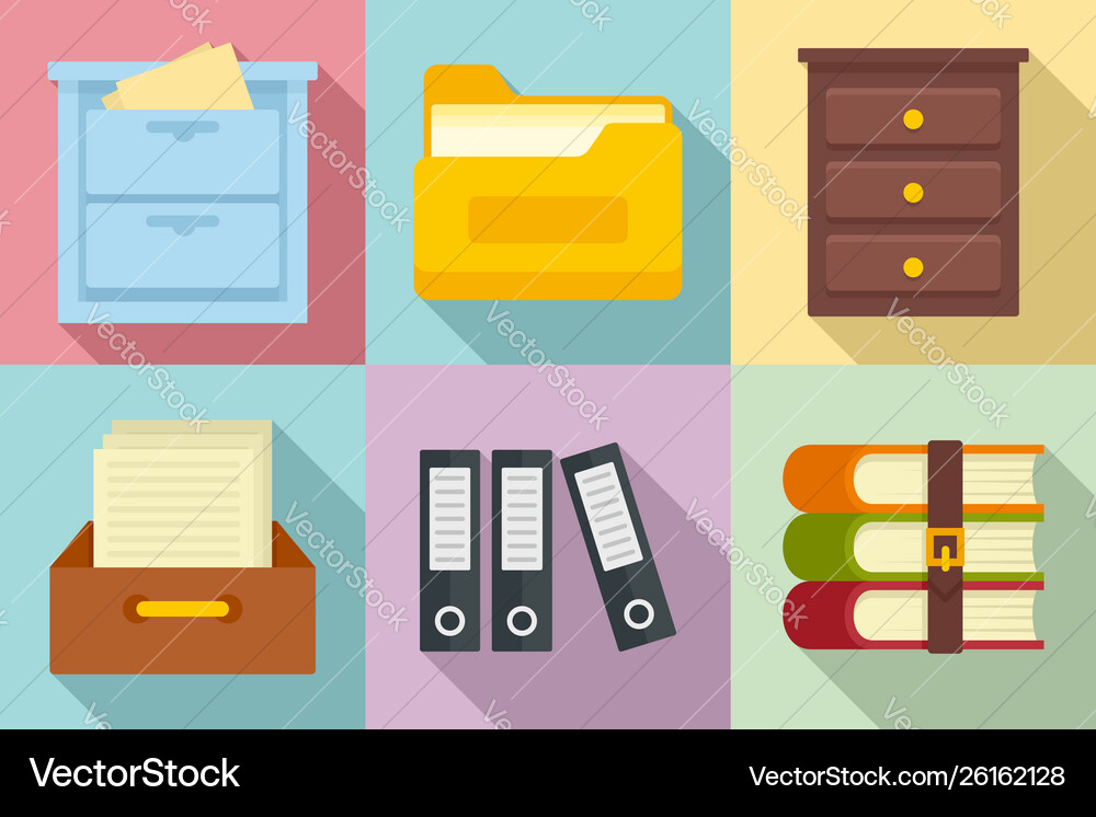Archive icons set flat style Royalty Free Vector Image