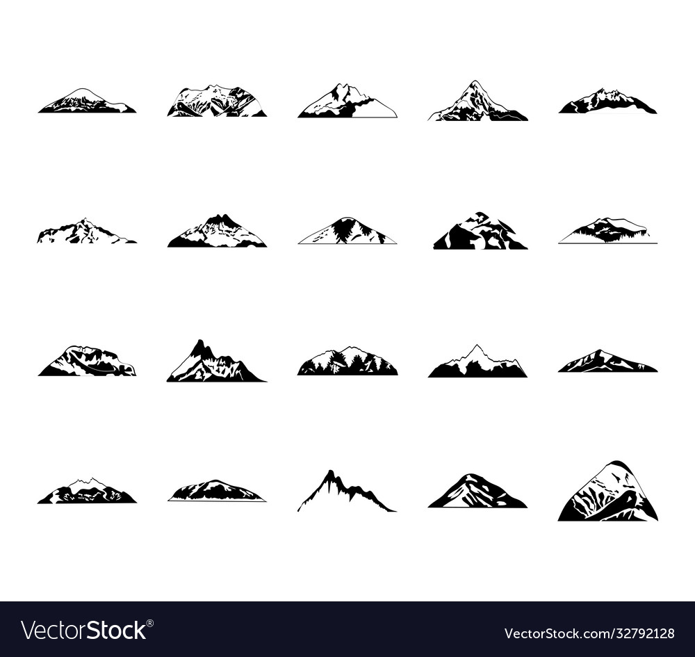 Cold mountains and mountains icon set silhouette Vector Image