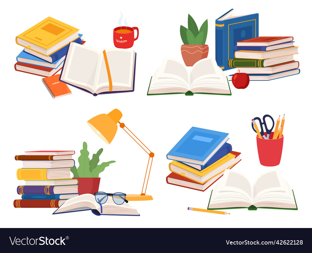 Compositions with books columns of books to read Vector Image