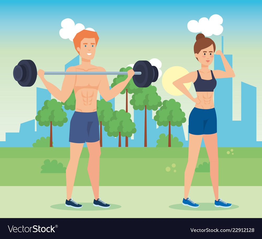 Couple practicing exercise character Royalty Free Vector