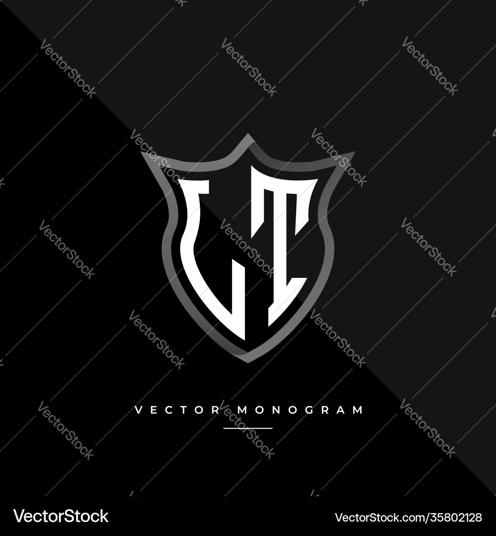 Trendy lt monogram on shield isolated dark Vector Image
