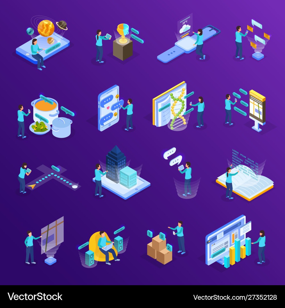 Virtual augmented reality isometric set Royalty Free Vector