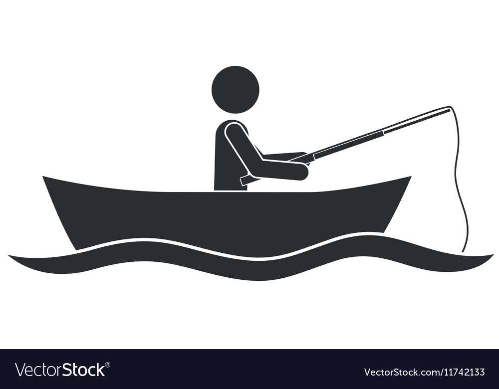 Download Monochrome silhouette with man in boat fishing Vector Image