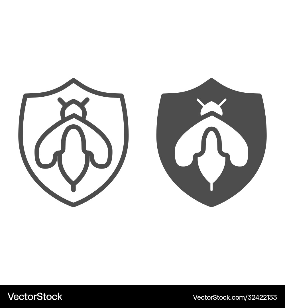 Protection emblem with bee line and solid icon Vector Image