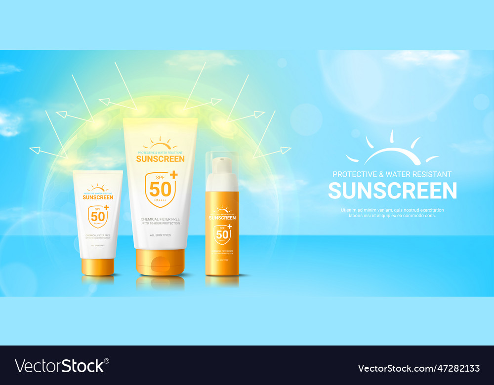 Summer sunscreen cream ad bannerr sunscreen cream Vector Image