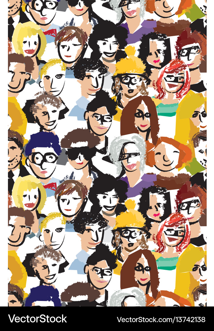 Art faces crowd people seamless pattern Royalty Free Vector