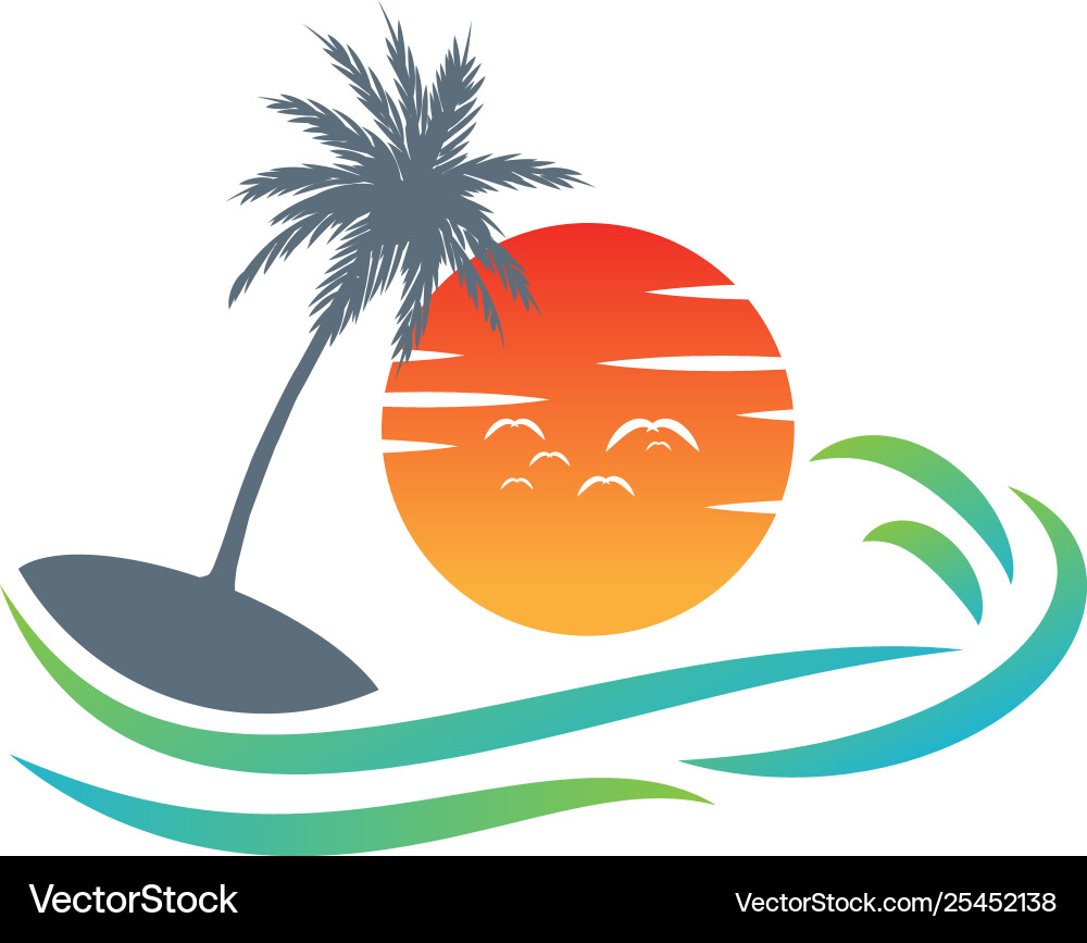 Beach sunset logo design icon element Royalty Free Vector