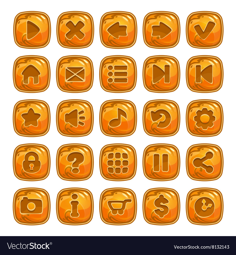 Cartoon orange square buttons Royalty Free Vector Image