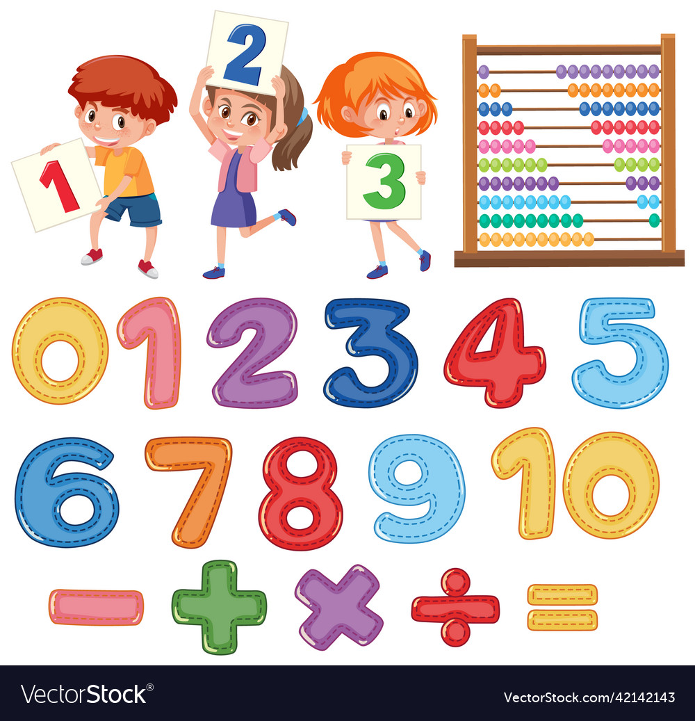 Counting number 0 to 9 and math symbols Royalty Free Vector