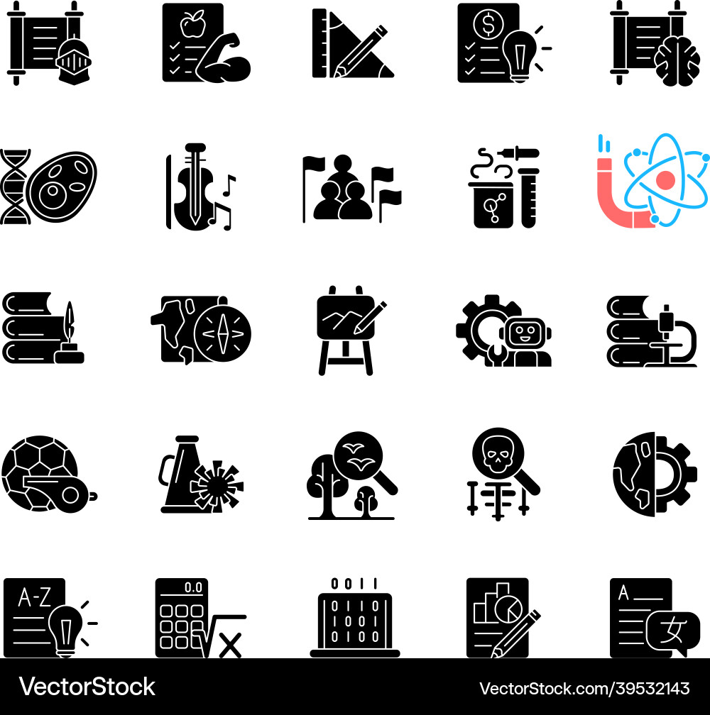 School subjects black glyph icons set on white Vector Image