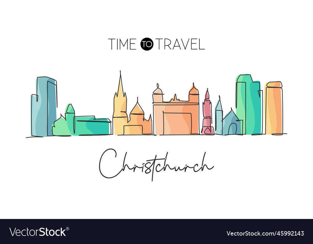 Single one line drawing christchurch city skyline Vector Image